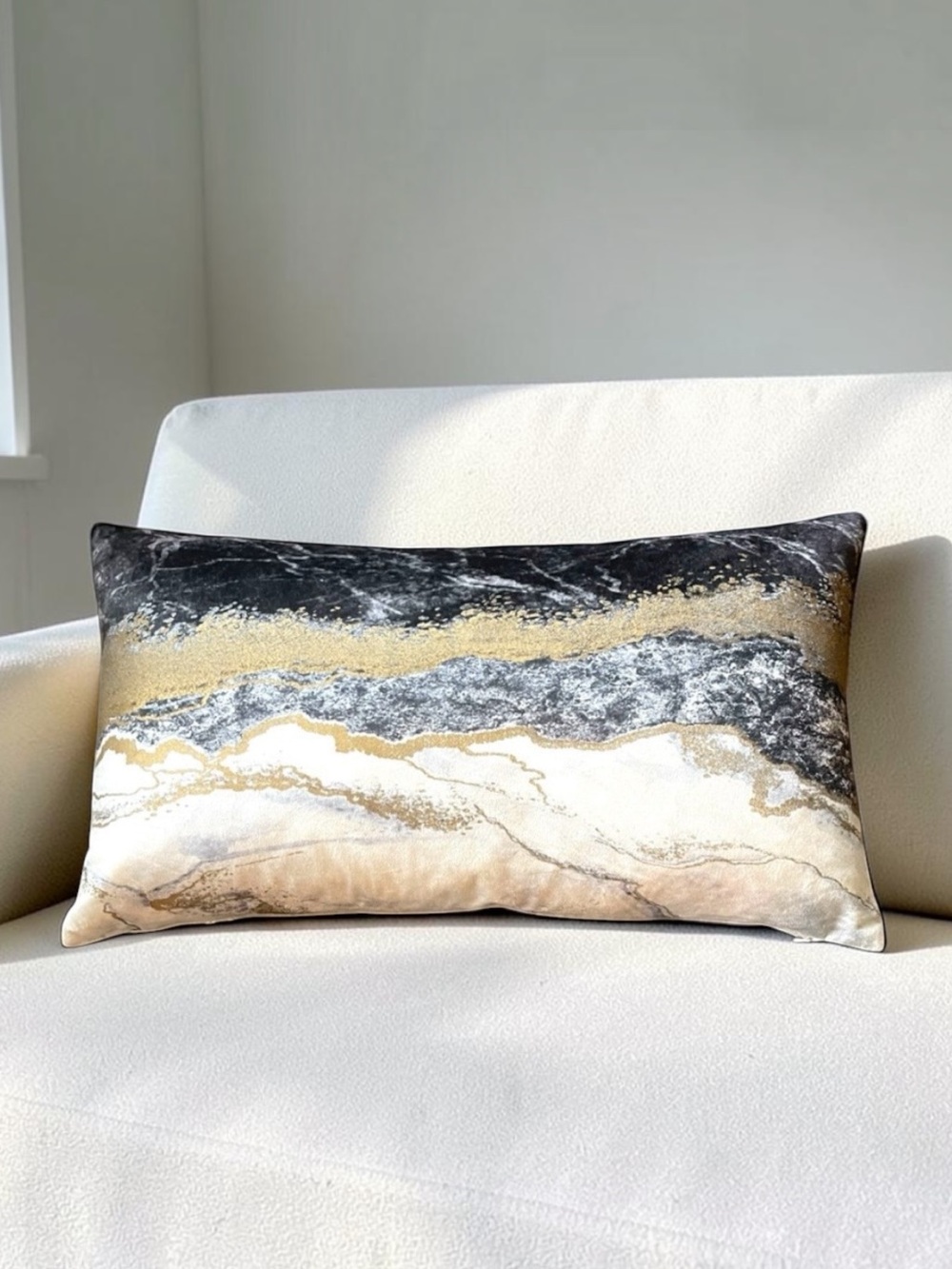 Callisto Home Black Agate Marble Velvet Throw Pillow 24"x14" $248